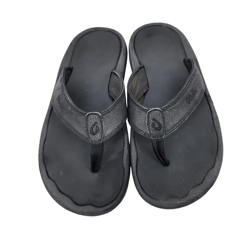 OluKai Black Ohana Cushioned Water-Resistant Flip Flop Shoes Size 10